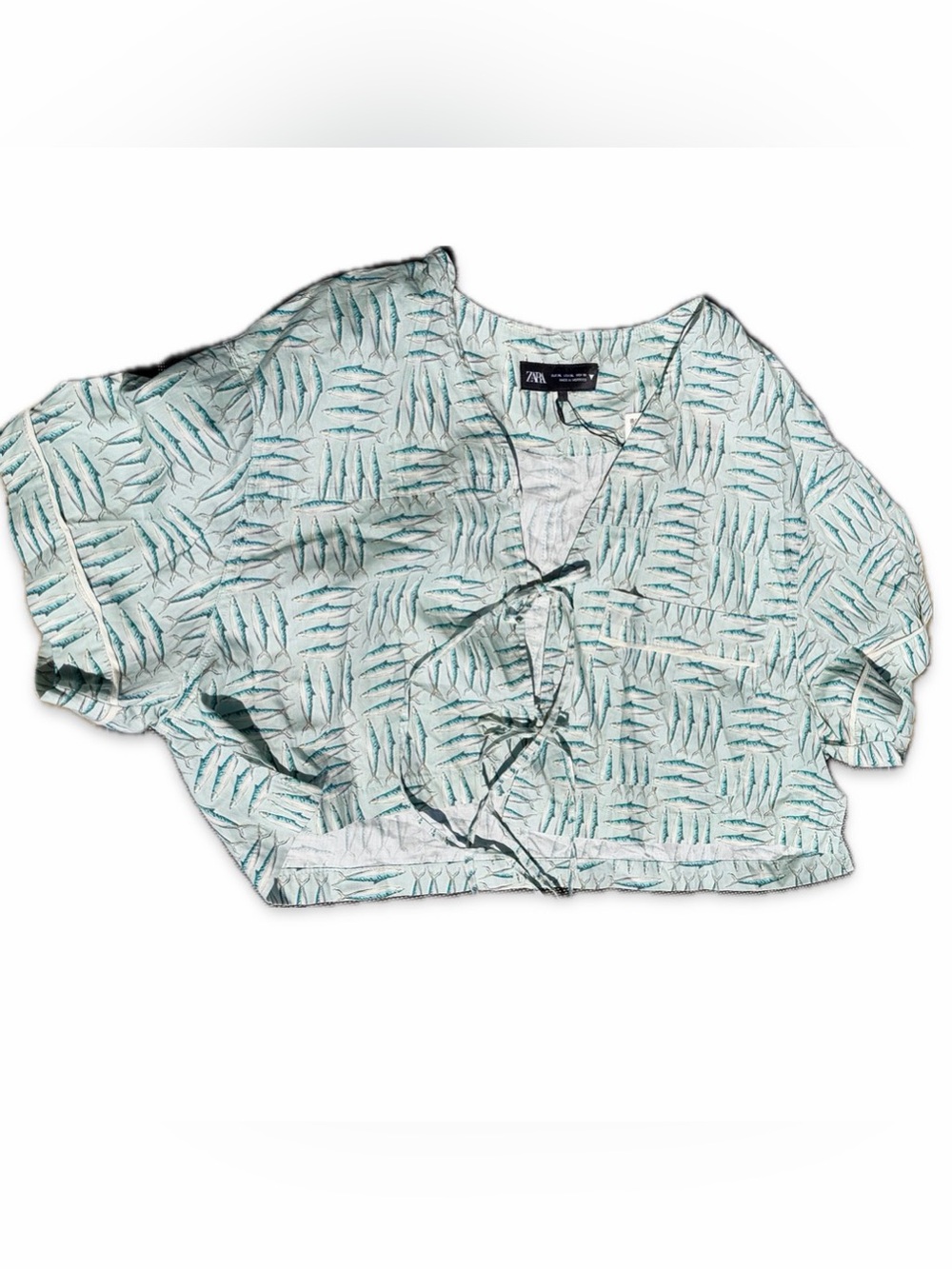 ZARA Light Blue Fish-Print Blouse